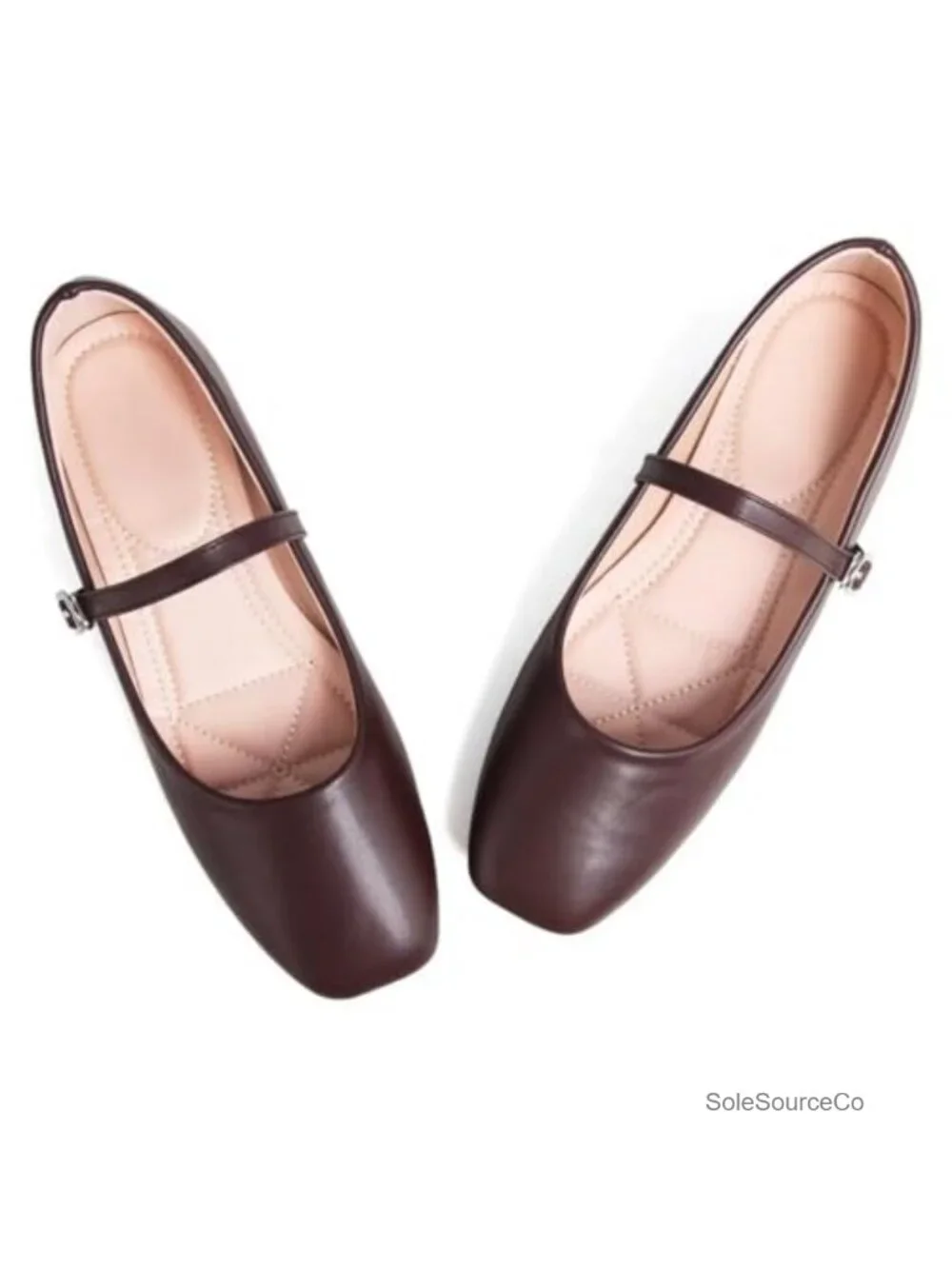 Women's Leather Flats Square Toe Retro Mary Jane Shoes Office Slip On Buckle